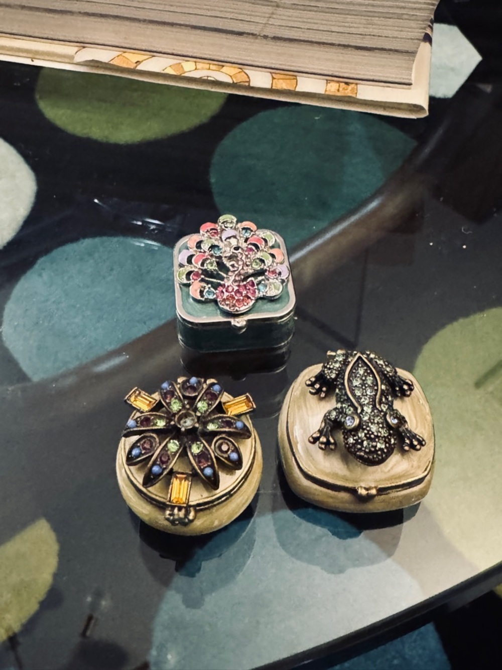 Papyrus Jeweled Trinket Box Set in Green, Gold, Pink